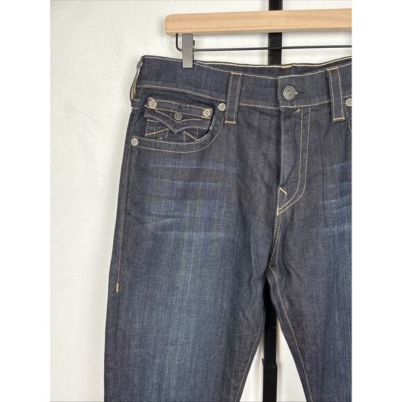 True Religion Geno Flap Relaxed Slim Fit Jeans Denim 34x34 Stretch Dark Wash - Picture 3 of 13